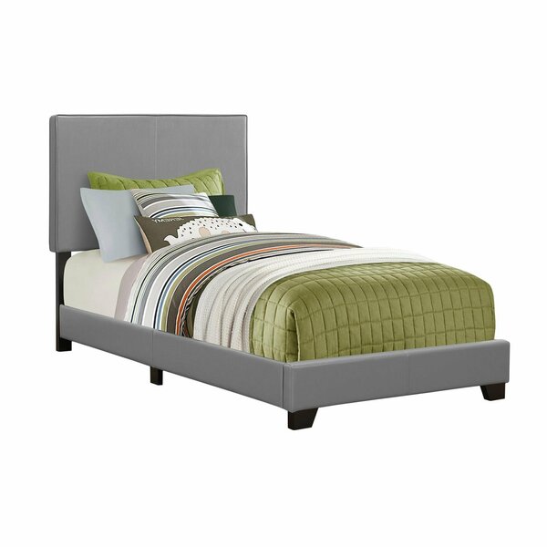 Homeroots 45.75 in. Grey Solid WoodMDF & Foam Twin Size Bed Frame with a Leather Look 333283